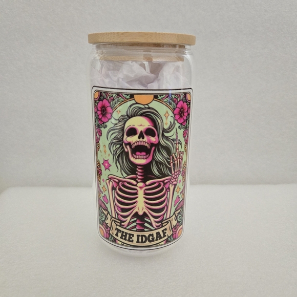 Loteria card / sugar skull - humorous IDGAF handmade glass / gift / Halloween - Picture 1 of 5